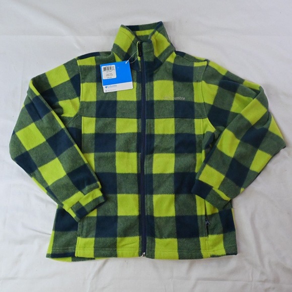 NEW Columbia‎ 14 / 16 Large Green Blue Check Zing Fleece Zip Up Jacket - Picture 1 of 2
